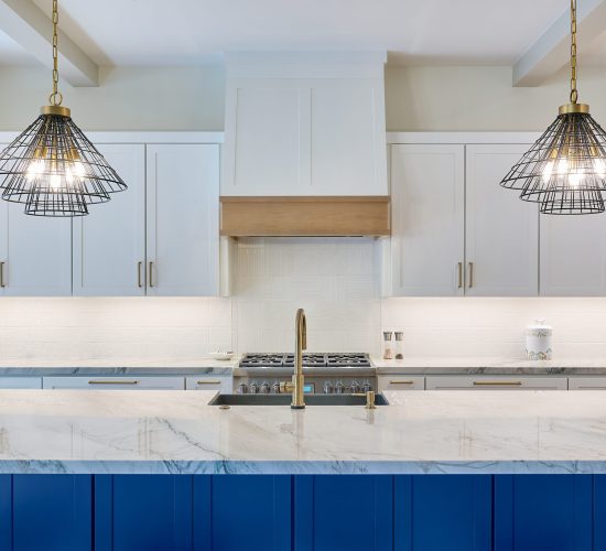Contemporary kitchen counters and cabinets with island